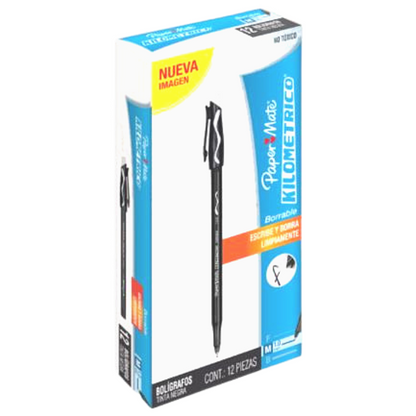 Bolígrafo Paper Mate Eraser Mate Tinta Negra 12 piezas - MarchanteMX