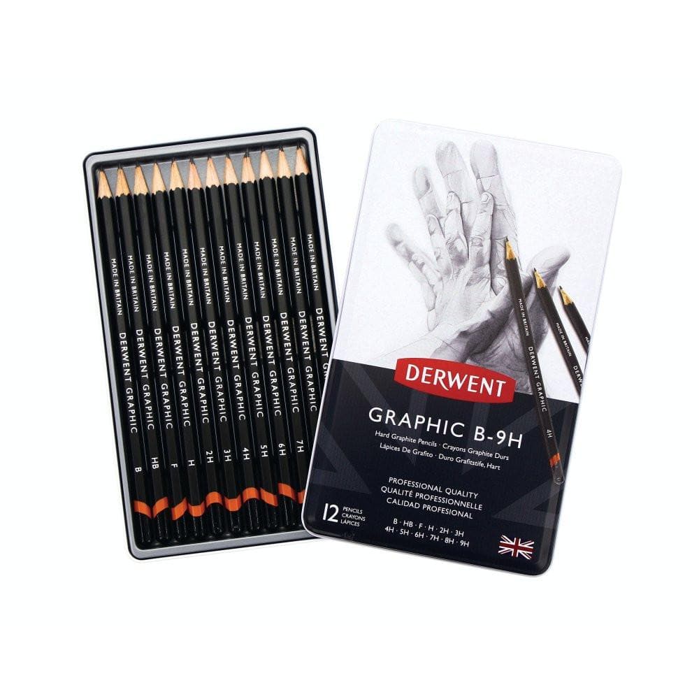 Derwent - Caja metálica con 12 lápices de grafito duro no. 34213
