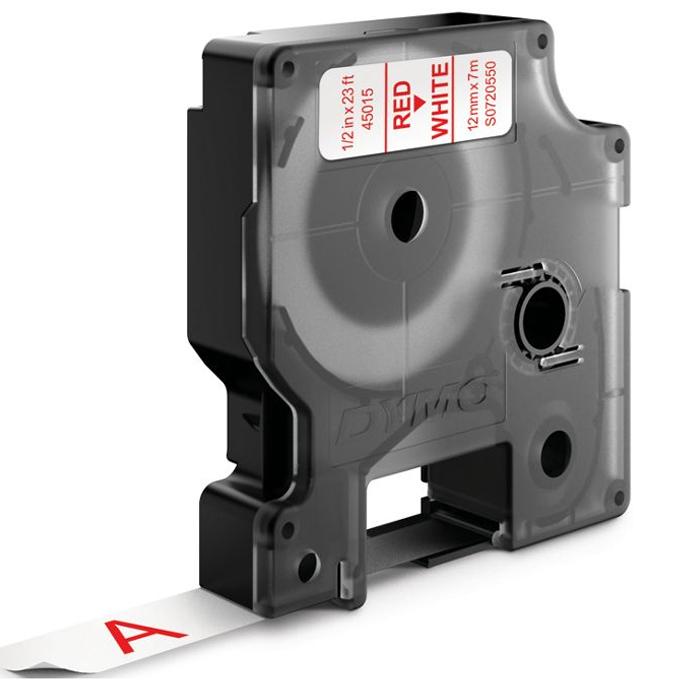 Cinta Plástica Blanca Tinta Roja 12mm Dymo - MarchanteMX