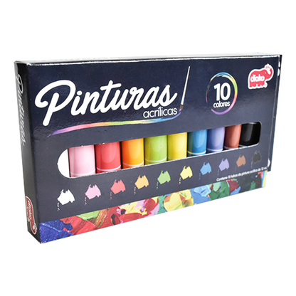 Set 10 Pinturas Acrílicas Diako 12 Ml Colores Intensos