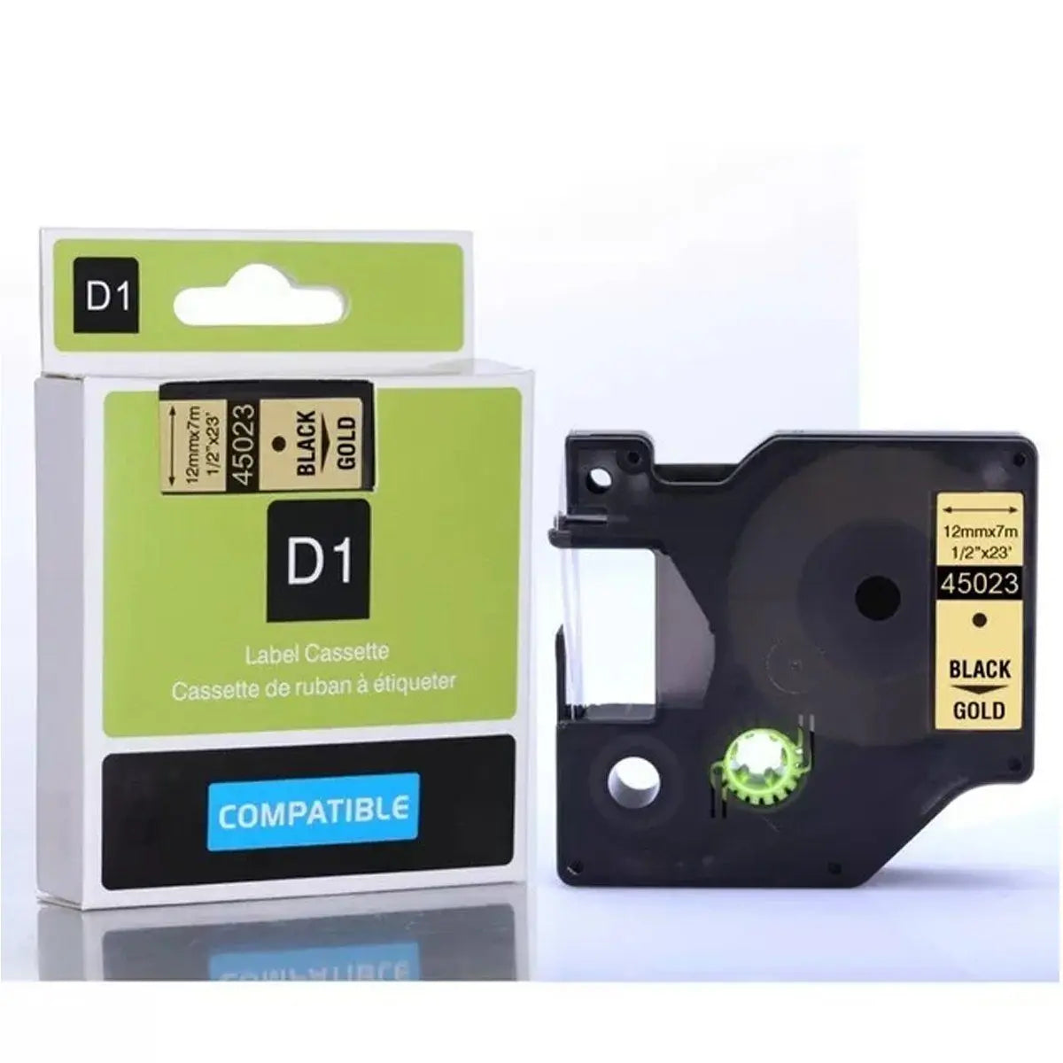 Cinta Rotuladora Dorada en Tinta Negro 12mm x 7m 45023 - dymo - detalle