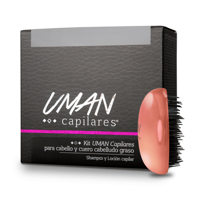 Kit Shampoo de Mujer para Cabello Graso + Loción 250ml + Cepillo Anti Caída Color Salmón - MarchanteMX