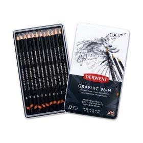 Derwent - Caja metálica con 12 lápices de grafito suave no. 34215
