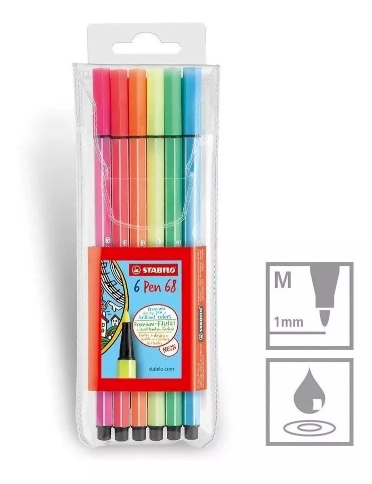 Rotulador Stabilo Pen 68 Neón 1 Mm Estuche Con 6 Colores