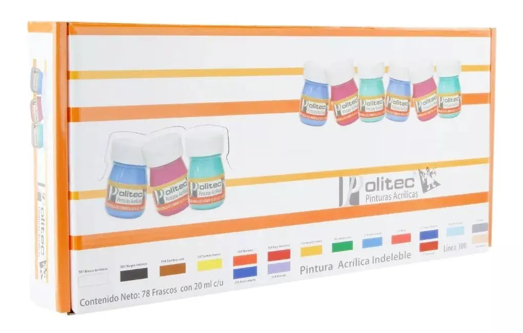 Kit Pinturas Acrílicas Politec Línea 300 Estuche 78 Frascos - Politec - empaque