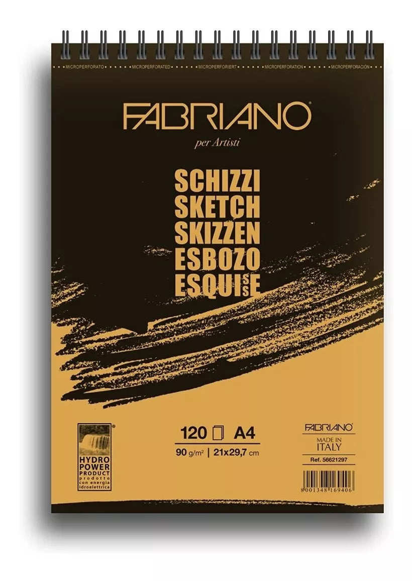 Block Fabriano Arte Sketch Esbozo Espiral 90 G A4 120 Hojas