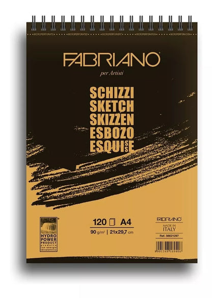 Block Fabriano Arte Sketch Esbozo Espiral 90 G A4 120 Hojas