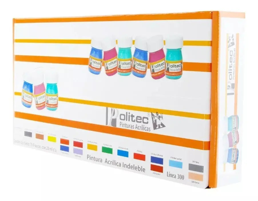 Kit Pinturas Acrílicas Politec Línea 300 Estuche 78 Frascos - Politec - vista lateral