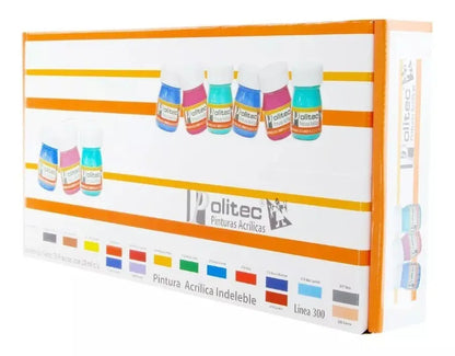 Kit Pinturas Acrílicas Politec Línea 300 Estuche 78 Frascos - Politec - vista lateral