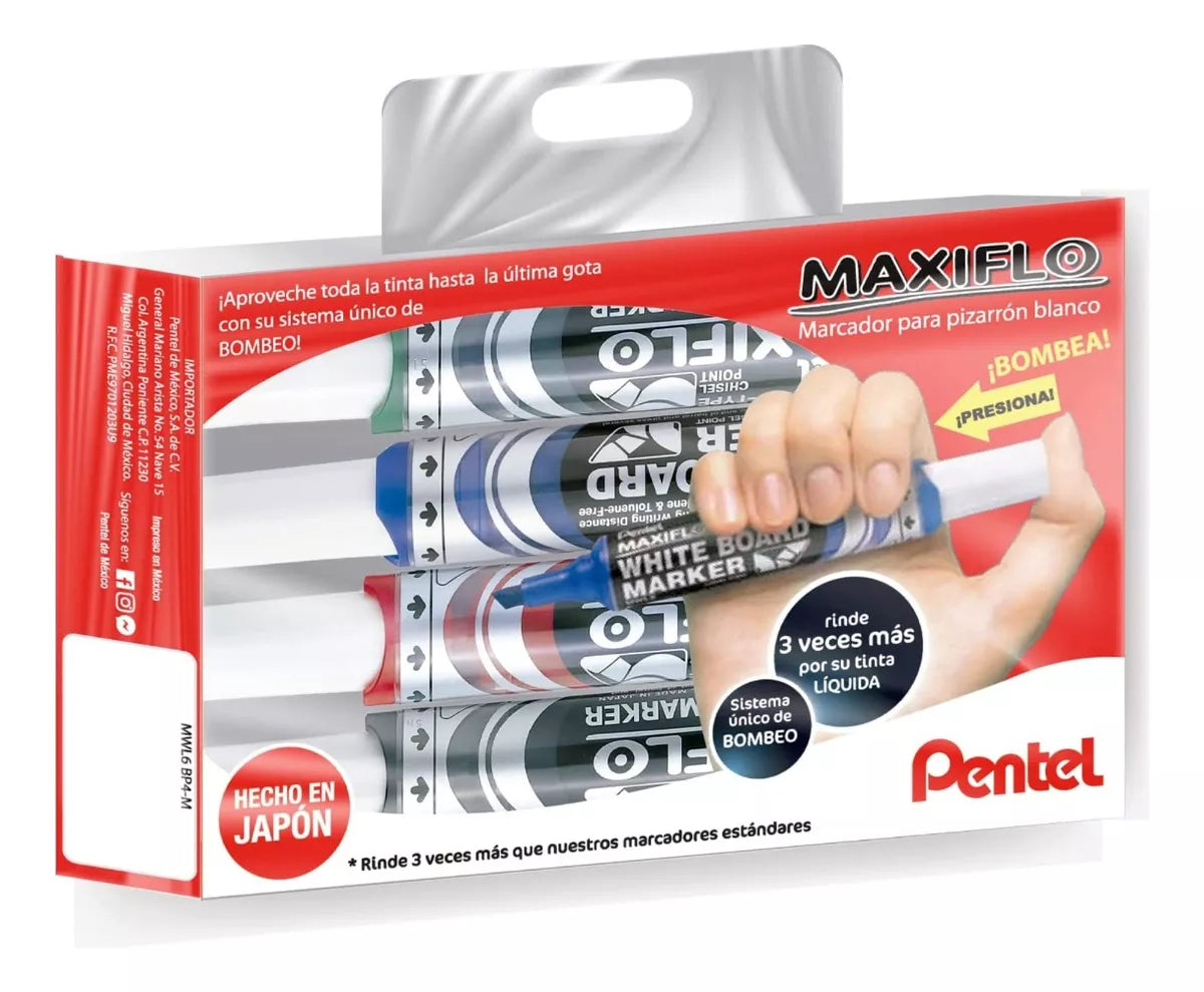 Marcador Para Pizarrón Blanco Pentel Maxiflo Caja 4 Piezas