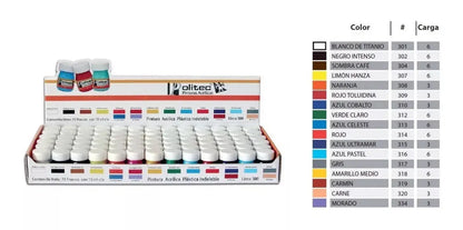 Kit Pinturas Acrílicas Politec Línea 300 Estuche 78 Frascos - Politec - contenido