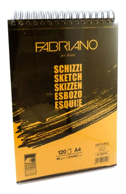 Block Fabriano Arte Sketch Esbozo Espiral 90 G A4 120 Hojas