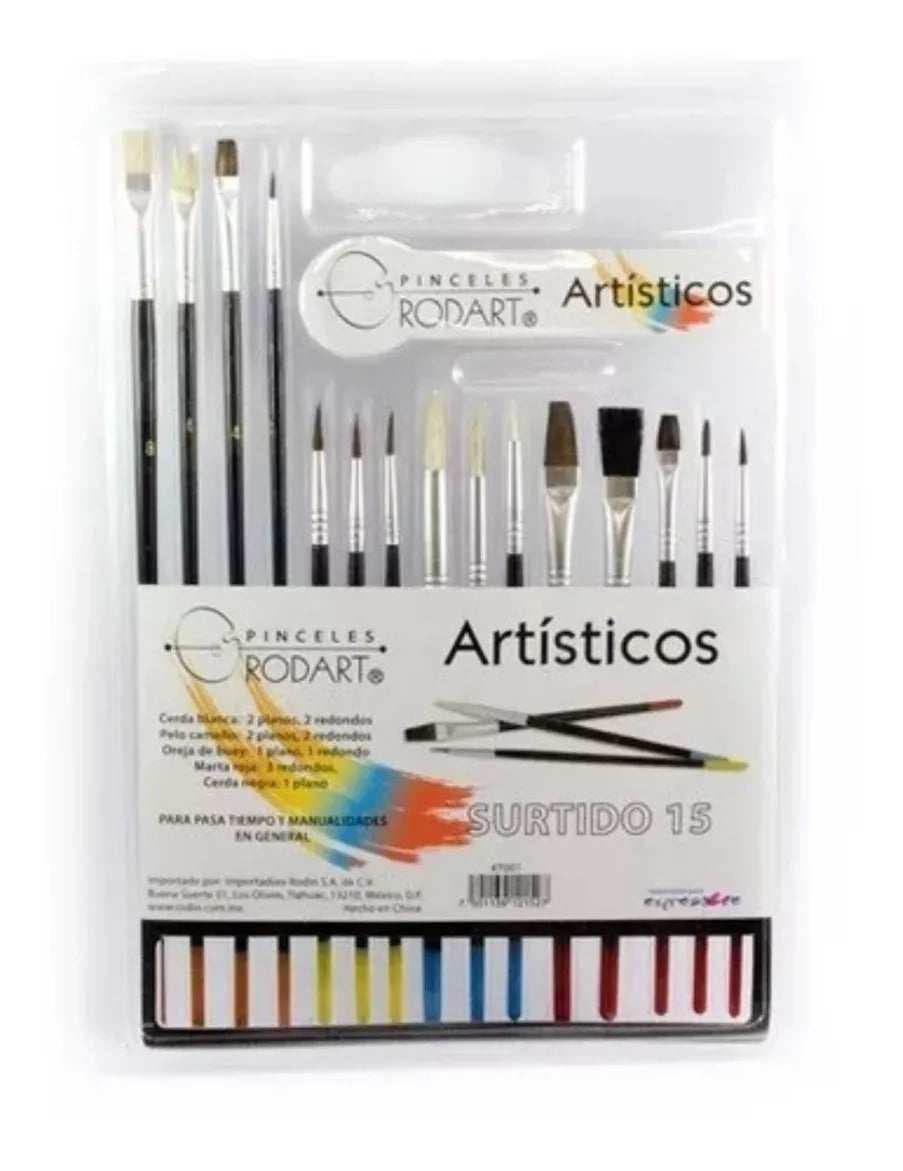 Kit 15 Pinceles Pintura Rodin Óleo Acrílico Acuarelas Arte