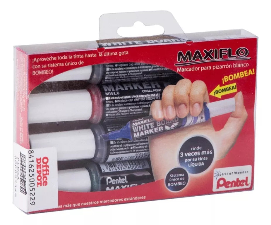 Marcador Para Pizarrón Blanco Pentel Maxiflo Caja 4 Piezas