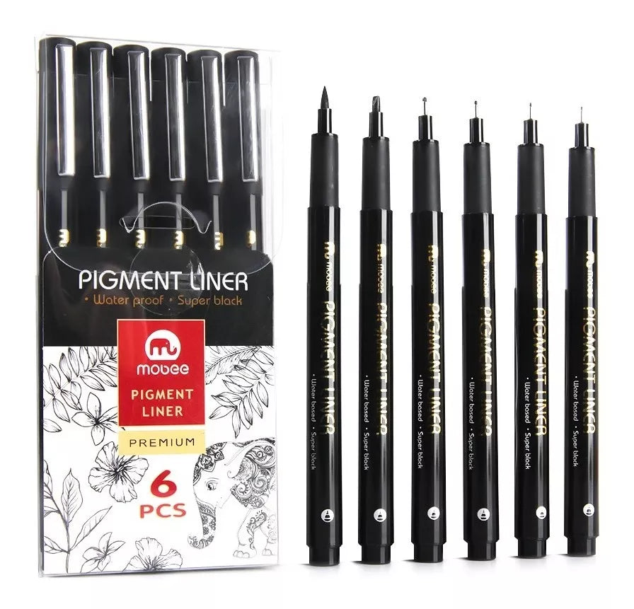 Kit Estilógrafo Profesional Negro Puntas Diferentes 6 Pzs