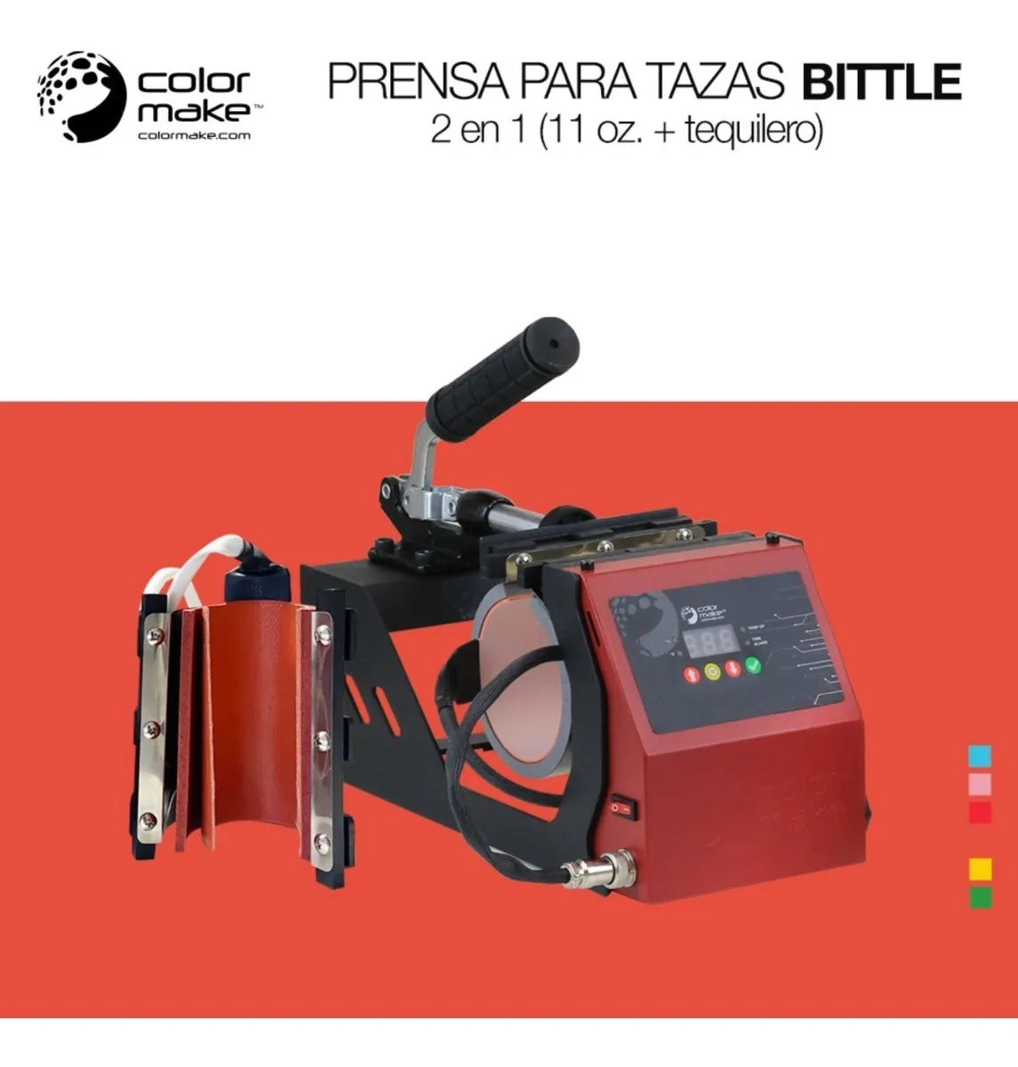 Prensa Para Sublimar Tazas Color Make Bittle 2 en 1 Resistencia 11 Oz y Tequilero
