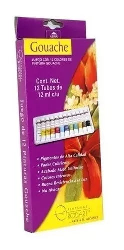 Kit Estuche Pinturas Gouache Rodart Tubo 12 Colores 12 Ml