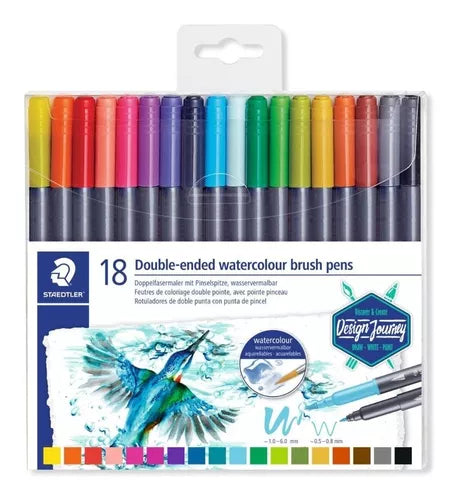 Marcador Doble Punta Pincel Marsgraphic Staedtler Con 18 Pzs