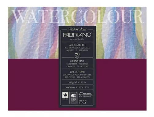Block Fabriano Acuarela Watercolour 200g 24 X 32 Cm 20 Hojas