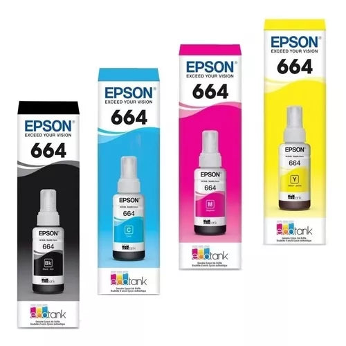Kit 4 Tintas Epson T664 70 Ml L110 L120 L200 L210 L300 L350
