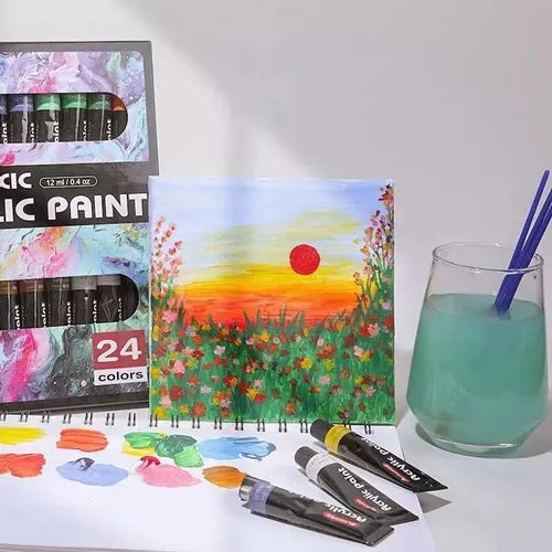 Pintura Acrílica Profesional Con 12 Ml 3 Pinceles
