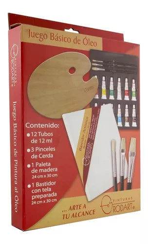 Juego Básico De Pintura Óleo Rodart Pincel 12 Colores 12 Ml