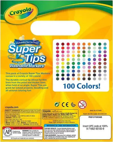 Marcadores Plumones Crayola Super Tips Lavables 100 Colores - Crayola - empaque