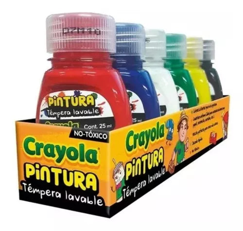 Pintura Témpera Lavable Crayola 6 Frascos De 25 Ml C/u - MarchanteMX