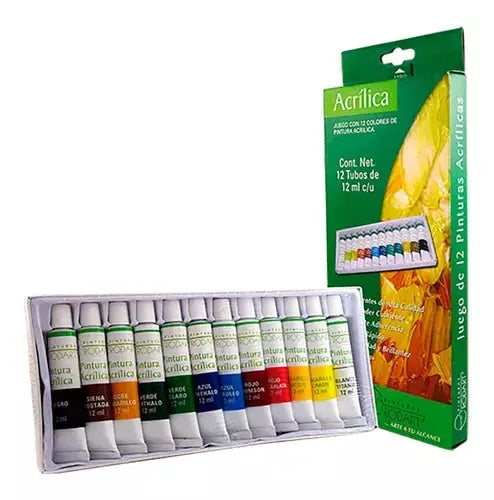 Kit Estuche Pintura Acrílica Rodart Tubo 12 Colores 12 Ml - RODART
