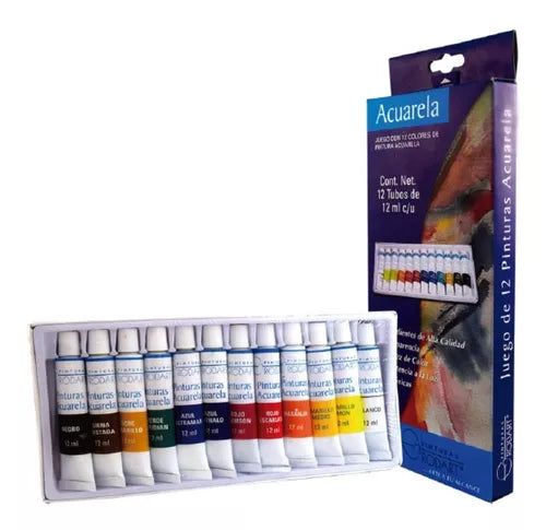 Kit Estuche Pintura Acuarela Rodart Arte 12 Colores 12 Ml