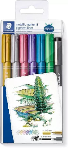 Marcador Plumón Metálico Staedtler 6 Colores Y 1 Estilógrafo