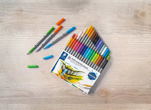 Plumón Marcador Staedtler Duo Color Doble Punta 36 Colores