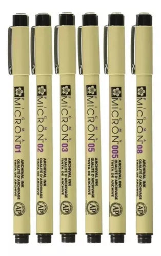 Kit Estilógrafo Pigma Micron Tinta Negra con Puntas Diferentes 6 Piezas