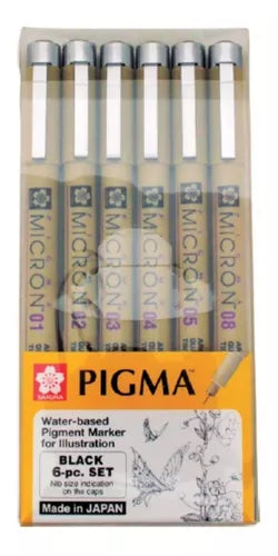 Kit Estilógrafo Pigma Micron Tinta Negra con Puntas Diferentes 6 Piezas