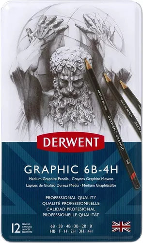 Lápices De Grafito Medios Derwent Graphic 6b - 4h 12 Piezas