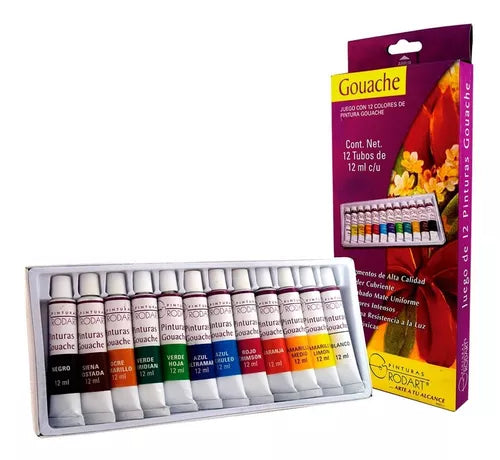 Kit Estuche Pinturas Gouache Rodart Tubo 12 Colores 12 Ml