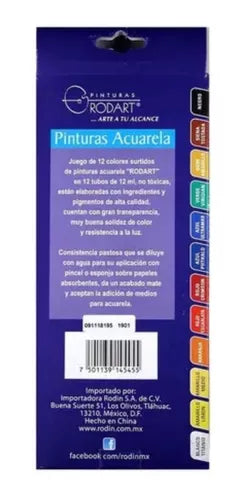 Kit Estuche Pintura Acuarela Rodart Arte 12 Colores 12 Ml