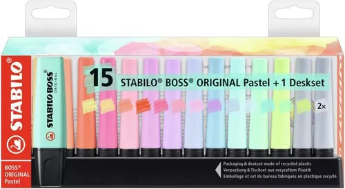 Marcatextos Stabilo Boss Original Colores Pastel 15 Piezas