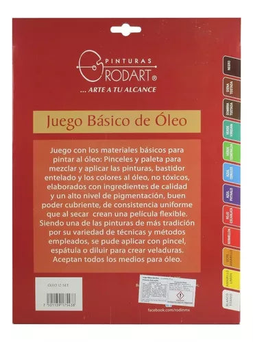 Juego Básico De Pintura Óleo Rodart Pincel 12 Colores 12 Ml