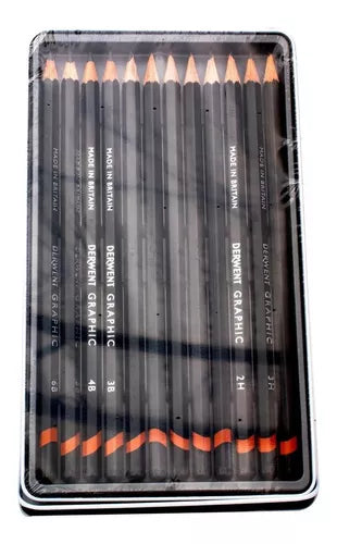 Lápices De Grafito Medios Derwent Graphic 6b - 4h 12 Piezas