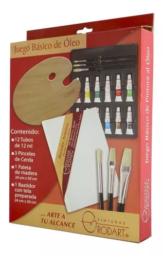 Juego Básico De Pintura Óleo Rodart Pincel 12 Colores 12 Ml