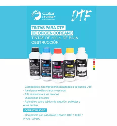 Tinta Para Dtf Color Make Pigment Ink Cmykw 500 Gramos C/u