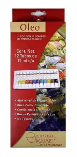 Kit Estuche Pintura Óleo Rodart Arte Tubo 12 Colores 12 Ml