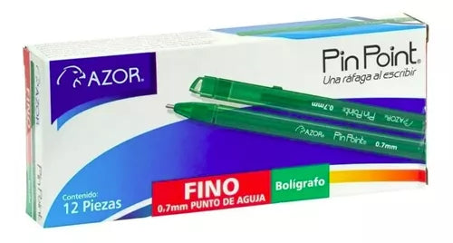 Bolígrafos Azor Pin Point Fino 0.7mm 12 Piezas Elegir Color - MarchanteMX