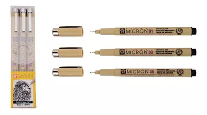 Kit Estilógrafo Pigma Micron Tinta Negra con Puntas Diferentes 3 Piezas