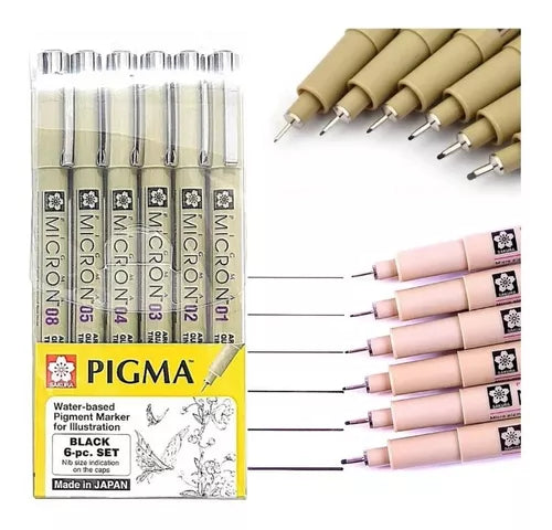 Kit Estilógrafo Pigma Micron Tinta Negra con Puntas Diferentes 6 Piezas