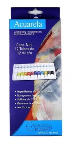 Kit Estuche Pintura Acuarela Rodart Arte 12 Colores 12 Ml