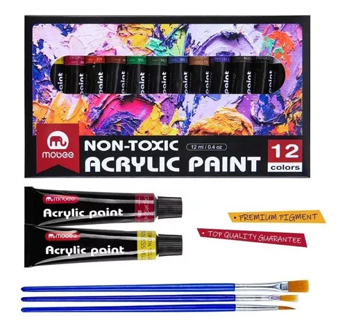 Pintura Acrílica Profesional Con 12 Ml 3 Pinceles