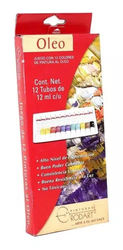 Kit Estuche Pintura Óleo Rodart Arte Tubo 12 Colores 12 Ml