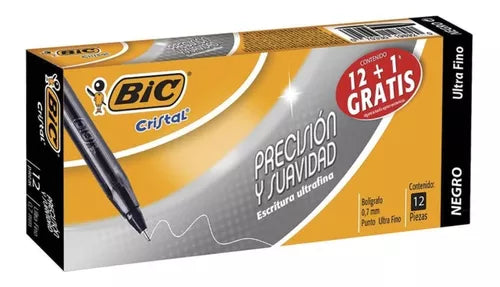 Pluma Lapicero Bic Cristal Ultra Fino 0.7 Mm Caja 12 Piezas